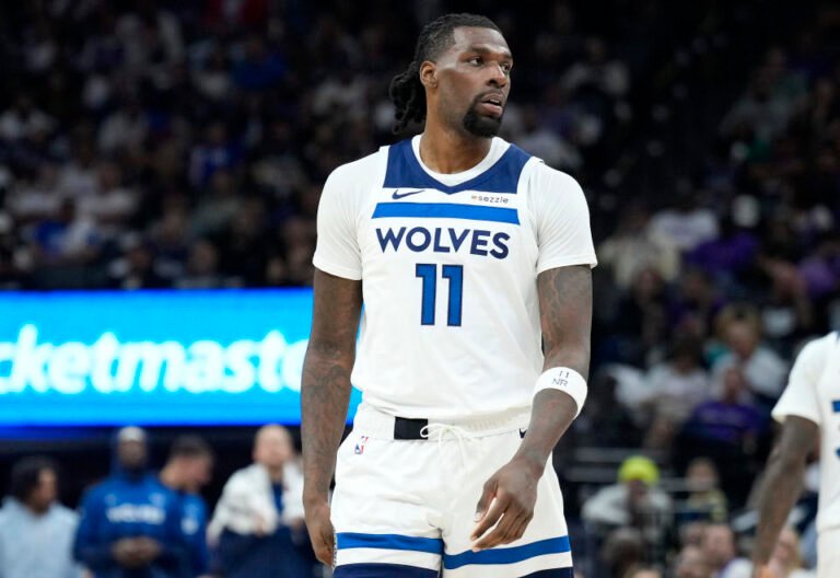 SACRAMENTO, CALIFORNIA - OCTOBER 24: Naz Reid #11 of the Minnesota Timberwolves looks on against the Sacramento Kings during the second quarter of an NBA basketball game at Golden 1 Center on October 24, 2024 in Sacramento, California. NOTE TO USER: User expressly acknowledges and agrees that, by downloading and or using this photo, User agrees to the terms and conditions of the Getty Images License Agreement. (Photo by Thearon W. Henderson/Getty Images)