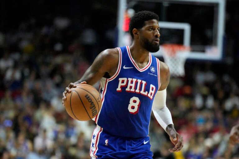 Paul George hyperextended his knee in a preseason game Monday night. (AP Photo/Charlie Neibergall)